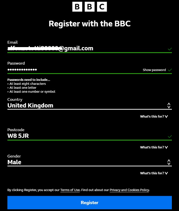 Formulaire BBC iPlayer