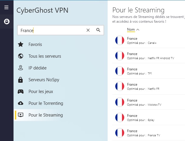 serveurs chaine française Cyberghost