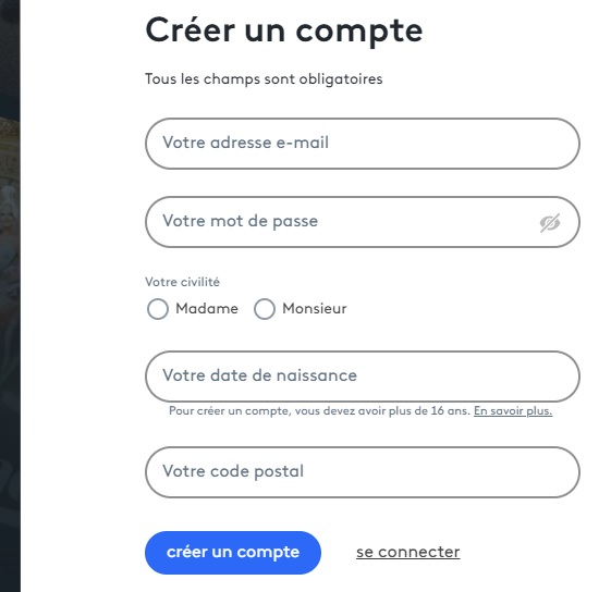 Formulaire d'inscription sur France TV