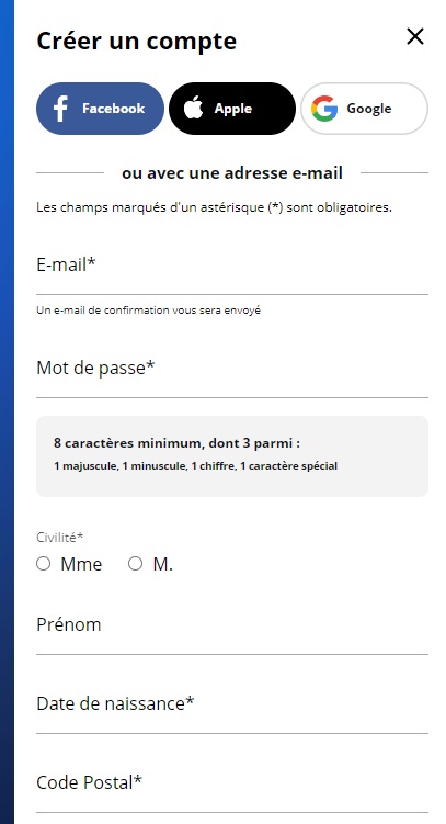 Formulaire d'inscription sur MyTF1