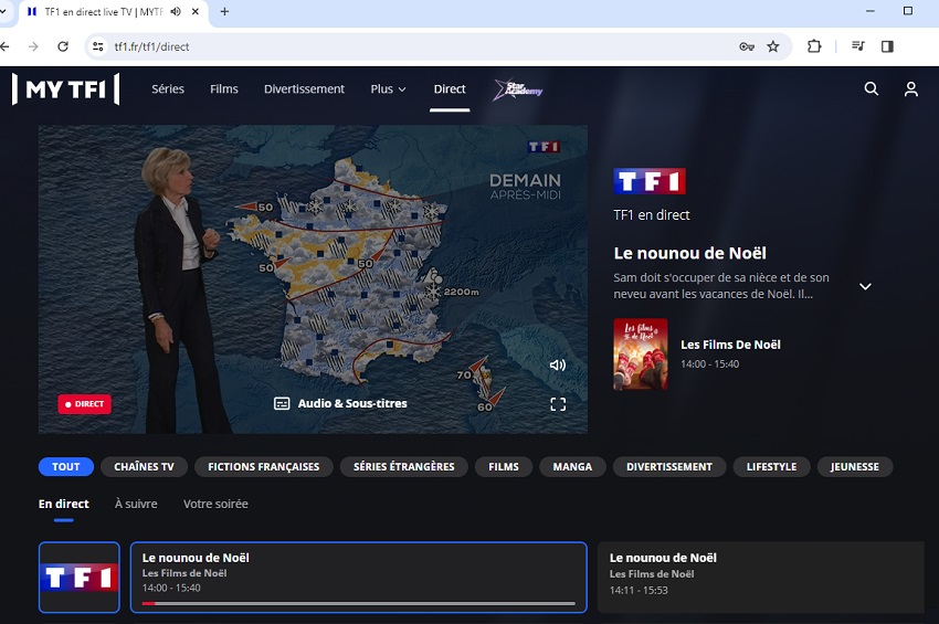 Accès à TF1 en direct